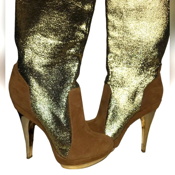 Gold and Caramel Promiseu Stiletto Boots Size 8 - Picture 2 of 7